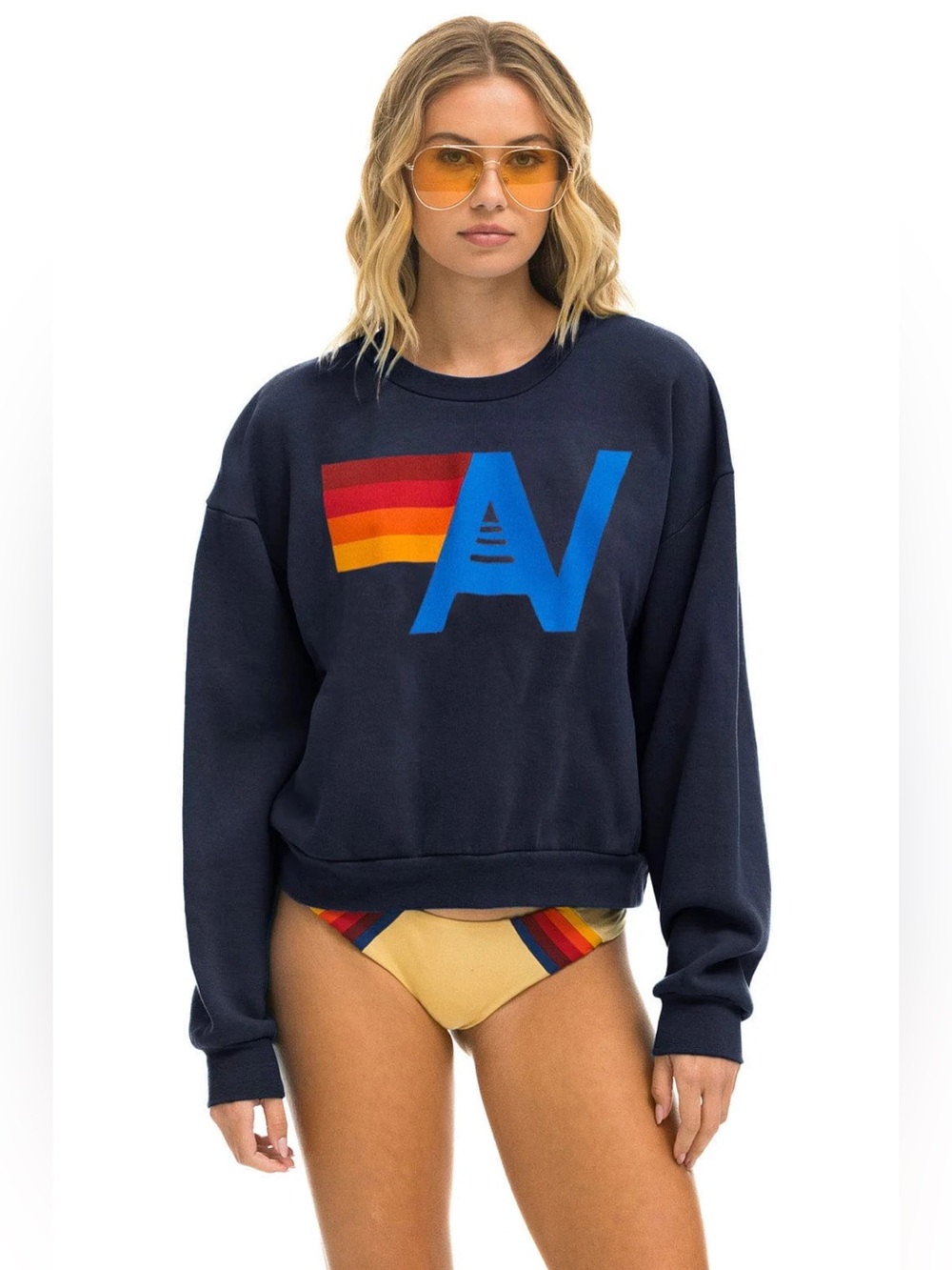 NWT Aviator Nation LOGO RELAXED CREW SWEATSHIRT - NAVY